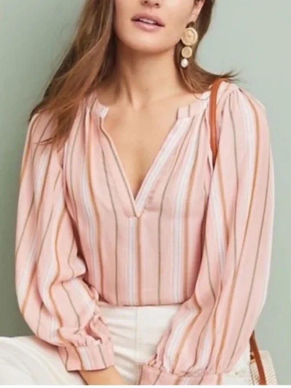 Anthropologie Maeve Brenda Stripe Peasant Blouse Size Medium 38239